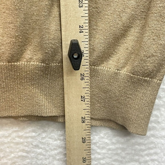 LL Bean Mens Sweater Extra Large Tan Cotton Cashmere V Neck Preppy Cabincore - Picture 9 of 10